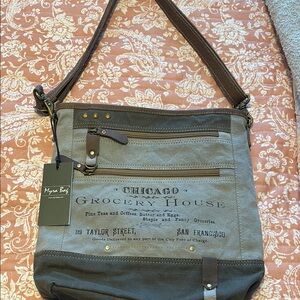 MYRA Brown and Taupe Shoulder Bag